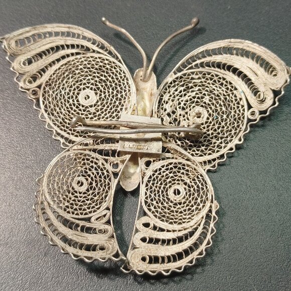 Mexican 925 Silver Fine Filigree Butterfly Vintage Brooch Pin - Picture 13 of 14